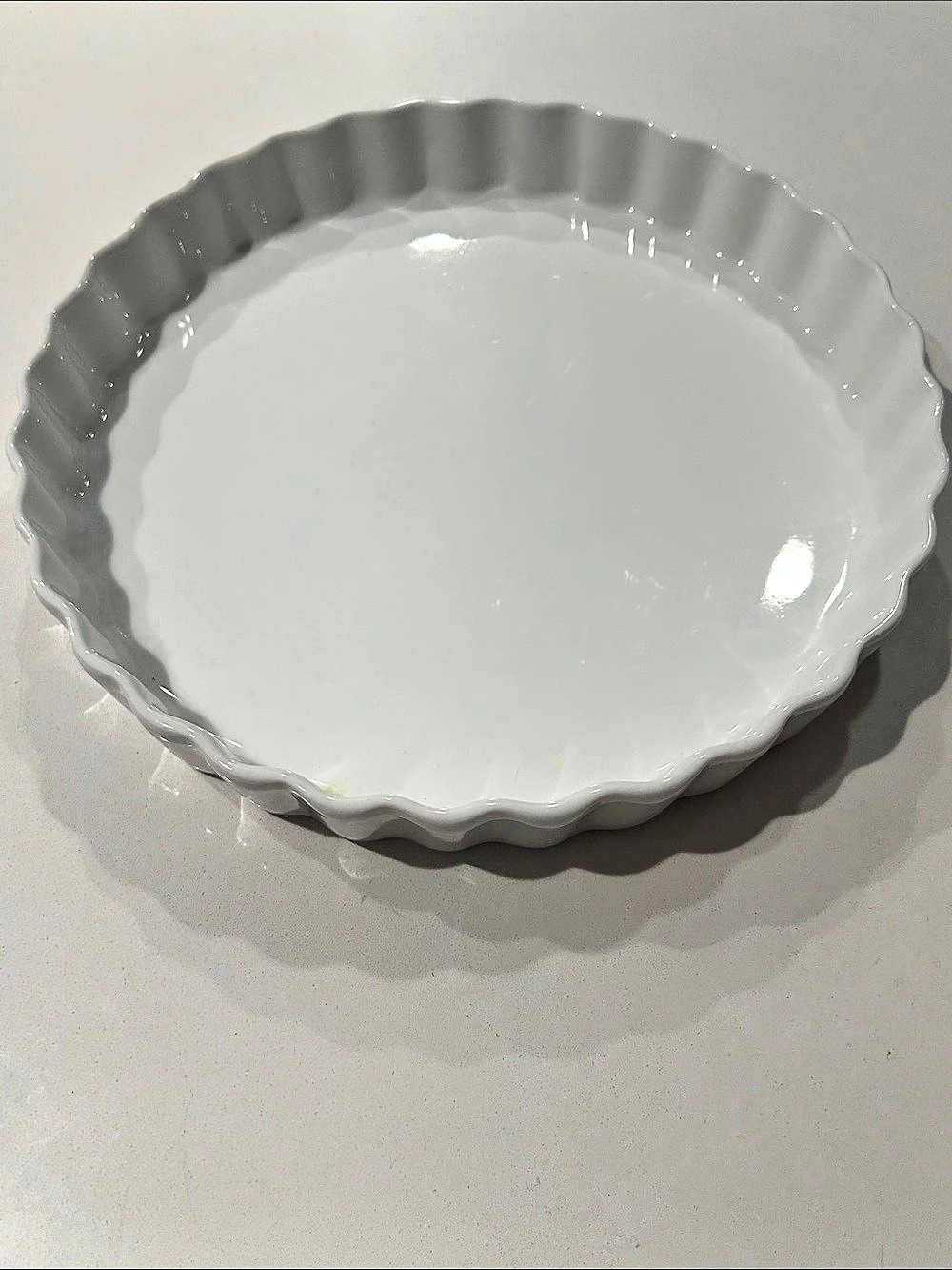 Crate & Barrel White Scalloped Porcelain Pie/Tart Dish 10 1/2”